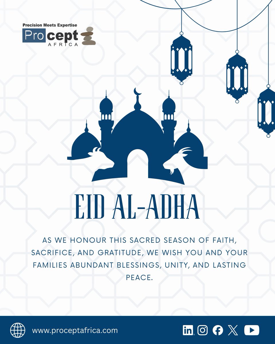 sparkberry3's tweet photo. Eid Al-Adha Mubarak!
Wishing all our Muslim friends, colleagues, and clients a blessed celebration. May your sacrifices be accepted and your prayers bring lasting peace, love, and abundance to you and your families.
Warm wishes from Team Procept Africa!

#EidAlAdha #ProceptAfrica https://t.co/7a2j7dn9YH