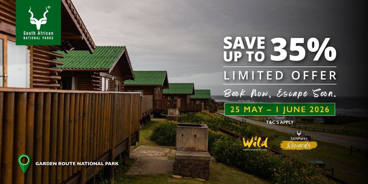 SANParks's tweet photo. Don't wait! The SANParks Winter Warmer sale is live. Up to 35% off selected accommodation and camping. Book now: https://t.co/XPqoVwzMZG #SANParks #LiveYourWild https://t.co/JpUpkI8FK9