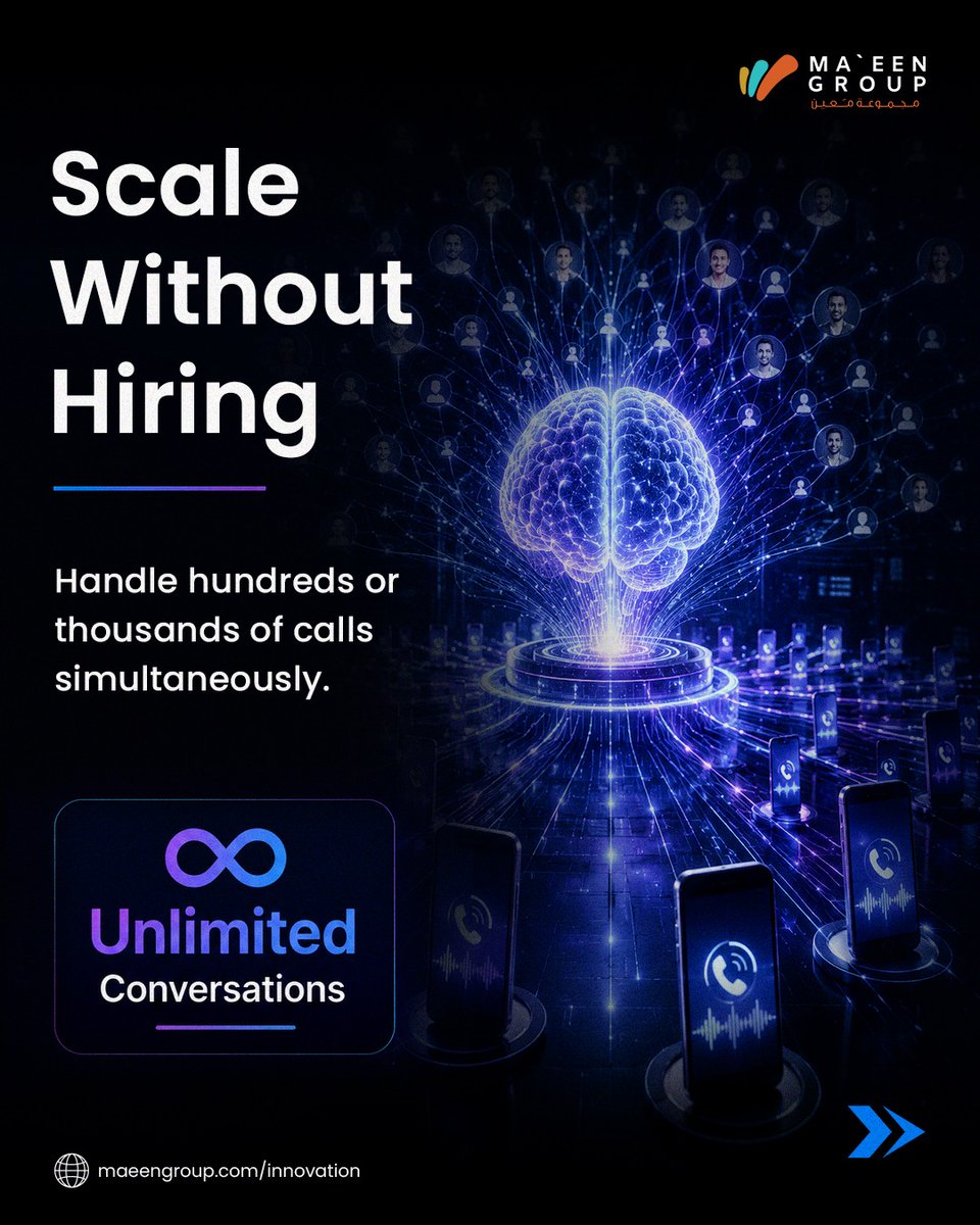 MaeenGroup's tweet photo. AI Calling Agents are changing customer communication 

1.  Instant call answering
2.  24/7 availability
3.  Lower operational costs
4.  Scale without hiring

The future of business communication is automated. 

#AI #Automation #CustomerSupport #BusinessGrowth