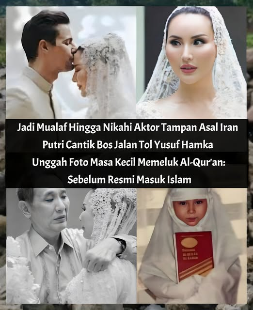 minda_coid's tweet photo. Jadi Mualaf Hingga Nikahi Aktor Tampan Asal Iran Putri Cantik Bos Jalan Tol Yusuf Hamka Unggah Foto Masa Kecil Memeluk Al-Qur'an: Sebelum Resmi Masuk Islam

Fitria Yusuf, putri dari pengusaha jalan tol Jusuf Hamka, adalah sosok mualaf yang kisahnya viral setelah menikahi Wakid Khalid, seorang model dan aktor tampan keturunan Iran. 

Cerita spiritualnya menarik perhatian publik karena terinspirasi oleh aksi kedermawanan sang ayah, serta sebuah foto masa kecilnya yang kedapatan sedang memeluk kitab suci Al-Qur'an.

Fakta Perjalanan Spiritual dan Pernikahan Fitria YusufUntuk mengenal lebih dalam mengenai kisah inspiratif ini, berikut adalah poin-poin pentingnya: 
Inspirasi dari Sang Ayah: Fitria Yusuf resmi memeluk agama Islam pada 12 Maret 2020 di Masjid Lautze, Jakarta Pusat.

Ia memutuskan menjadi mualaf setelah melihat nilai luhur Islam dan konsistensi ibadah serta sedekah yang dilakukan ayahnya, Jusuf Hamka.

Foto Masa Kecil Memeluk Al-Qur'an: Sebelum resmi masuk Islam, Fitria sempat mengunggah foto masa kecilnya yang sedang memeluk Al-Qur'an.

Momen tersebut dinilai banyak orang sebagai isyarat atau "hidayah" awal yang sudah ada sejak ia masih belia.

Menikahi Aktor Keturunan Iran: Pada Juni 2020, Fitria menikah dengan Wakid Khalid, seorang pria berdarah Iran yang berkarier di Indonesia sebagai model dan sempat berakting di beberapa sinetron. Pernikahan digelar secara privat dan khidmat di tengah situasi pandemi Covid-19.

Amanah Membangun 1.000 Masjid: Setelah memeluk Islam, Jusuf Hamka memberikan amanah besar kepada Fitria untuk meneruskan mimpinya membangun 1.000 masjid di Indonesia, salah satunya lewat pengembangan Masjid Babah Alun.