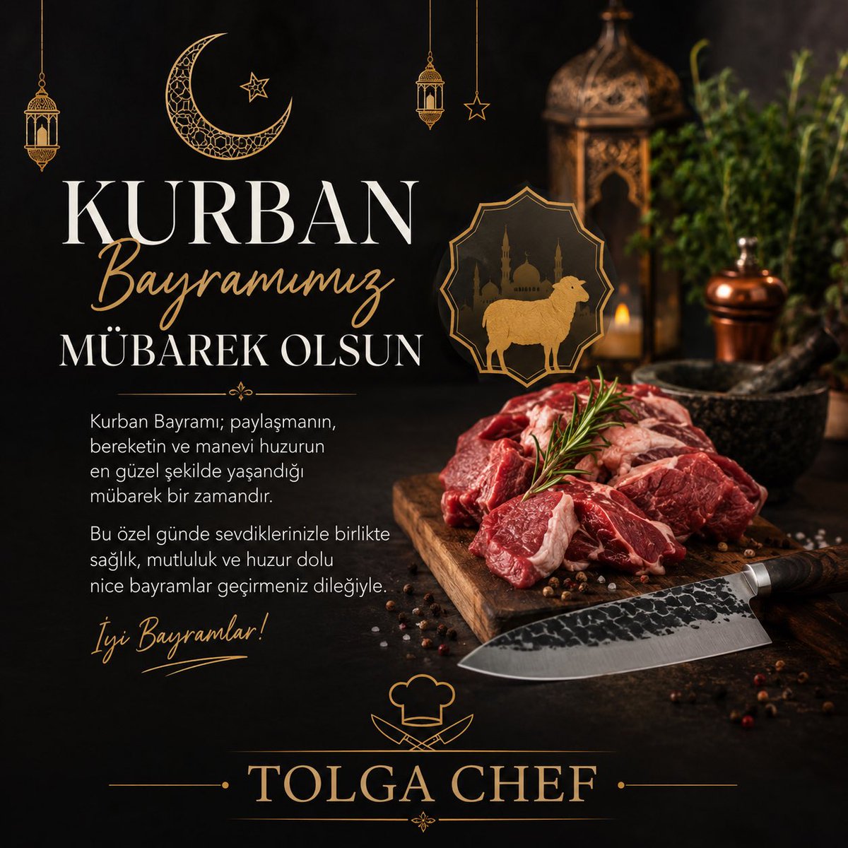 Tolga_tm's tweet photo. 🌙✨ Kurban Bayramınız mübarek olsun!
Sevdiklerinizle birlikte sağlık, huzur ve bereket dolu nice bayramlar geçirmeniz dileğiyle… 🐑🤍👨‍🍳
Tolga Chef https://t.co/ff36jww0yY