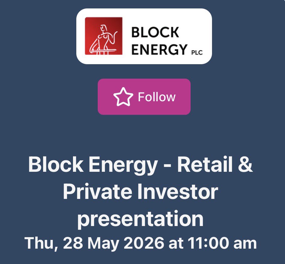 BlockEnergyplc's tweet photo. We are pleased to announce that our #BLOE CEO, Paul Haywood, will host a live Investor Presentation on the Engage Investor platform on 28 May at 11 am BST.
 
Investors can also submit questions at any time during the live presentation 👇🔗

https://t.co/2w9dsqrGxv https://t.co/LVnpBKMs4J
