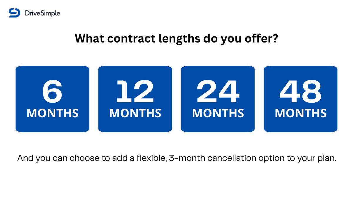 DriveSimpleUK's tweet photo. Something we get asked all the time:

What contract lengths do you offer?

Most van leasing companies require a minimum of 24 months.

Our subscriptions start from just 6 months.

We offer 6, 12, 24 and 48-month options.

And you can add a flexible 3-month cancellation option to any plan.

Any other questions? Feel free to DM.