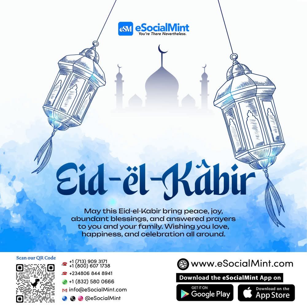 esocialmint's tweet photo. Happy celebration to all our Muslim brothers and sisters around the world. From all of us @ eSocialMint Inc. - the eSM App company.
#eSM #HybridSocialMedia #HappyCelebration #Islam https://t.co/CFs7XqKnh4