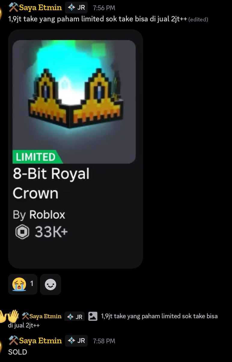 ppeachnoir's tweet photo. 📢 LIMITED ITEMS READY 📢

• 8 Bit Royal Crown – 2.150jt
• 8 Bit HP Bar – 780k
• 8 Bit Tabby – 660k
• 8 Bit Extra Life – 540k
• 8 Bit Coin – 690k
• Fall Fairy – 950k

guys bisa join ke discord ya, biasanya ada promo item limited kayak gini contohnya ↓ -c-
#bealanja #robux https://t.co/T1S96JaLTd