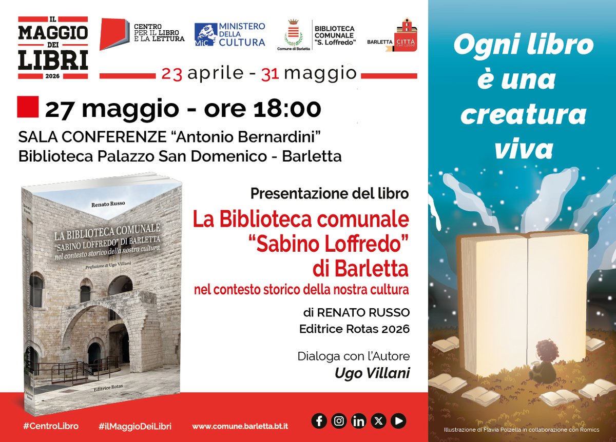 EditriceRotas's tweet photo. MAGGIO DEI LIBRI
Oggi alle 18:00
SALA CONFERENZE "Antonio Bernardini"
Biblioteca Palazzo San Domenico - Barletta
@follower #MDL https://t.co/WjNHrOOBE2