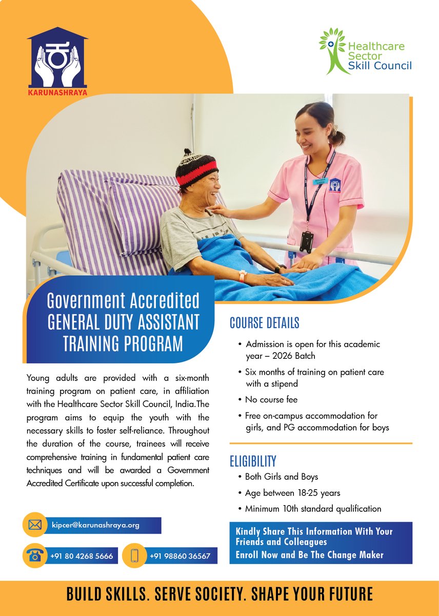 Karunashraya's tweet photo. nterested candidates can contact us for admissions:

📞 Call: 98860 36567 / 080 42685666

📧 Email: kipcer@karunashraya.org

Join us in creating compassionate healthcare professionals for the future. https://t.co/nbjtkPLAVm
