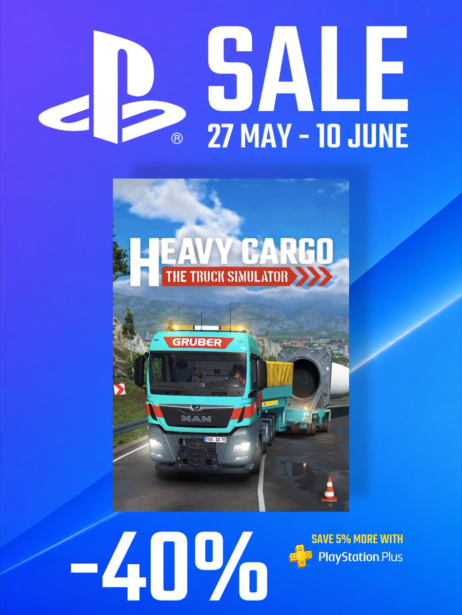 tox2interactive's tweet photo. Im Rahmen der DAYS OF PLAY im PlayStation Store spart ihr aktuell bis zum 10. Juni ordentlich:

Denn Heavy Cargo - The Truck Simulator gibt es jetzt 40% günstiger.

​PS Plus Mitglieder erhalten jeweils zusätzliche 5% Ersparnis. ✨

👉 https://t.co/E18JeN1Qcf 

Also zugreifen, sparen und ab auf die virtuellen Straßen! 🚛 

---

​As part of the DAYS OF PLAY  in the PlayStation Store, you can currently save big until June 10th:

Because Heavy Cargo - The Truck Simulator is now available at 40% off.

PS Plus members get an additional 5% discount on top. ✨️

👉 https://t.co/E18JeN1Qcf

So grab the deal, save some money, and hit the virtual roads! 🚛

#HeavyCargo #TruckSimulator #PlayStation #DaysOfPlay #SALE