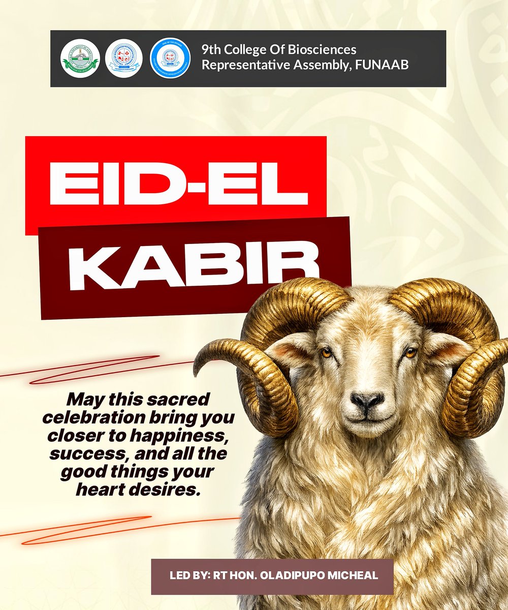 9Colbraassembly's tweet photo. As we celebrate faith, sacrifice, and gratitude, may your prayers be accepted and your days be filled with prosperity. Happy Eid El Kabir! 🐏 ✨️ https://t.co/r5C4jJOKS5