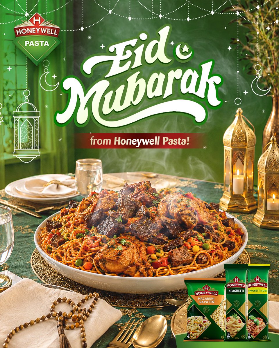 HFMPasta's tweet photo. Sharing delicious plates of Honeywell Pasta and special moments with your family, this is what Eid is all about.

Eid Mubarak from Honeywell Pasta!

Who is coming over to celebrate with you and your family today?

#HoneywellPasta #StrandsofHappiness #NewandImproved #EidMubarak https://t.co/9Ino1vsumg