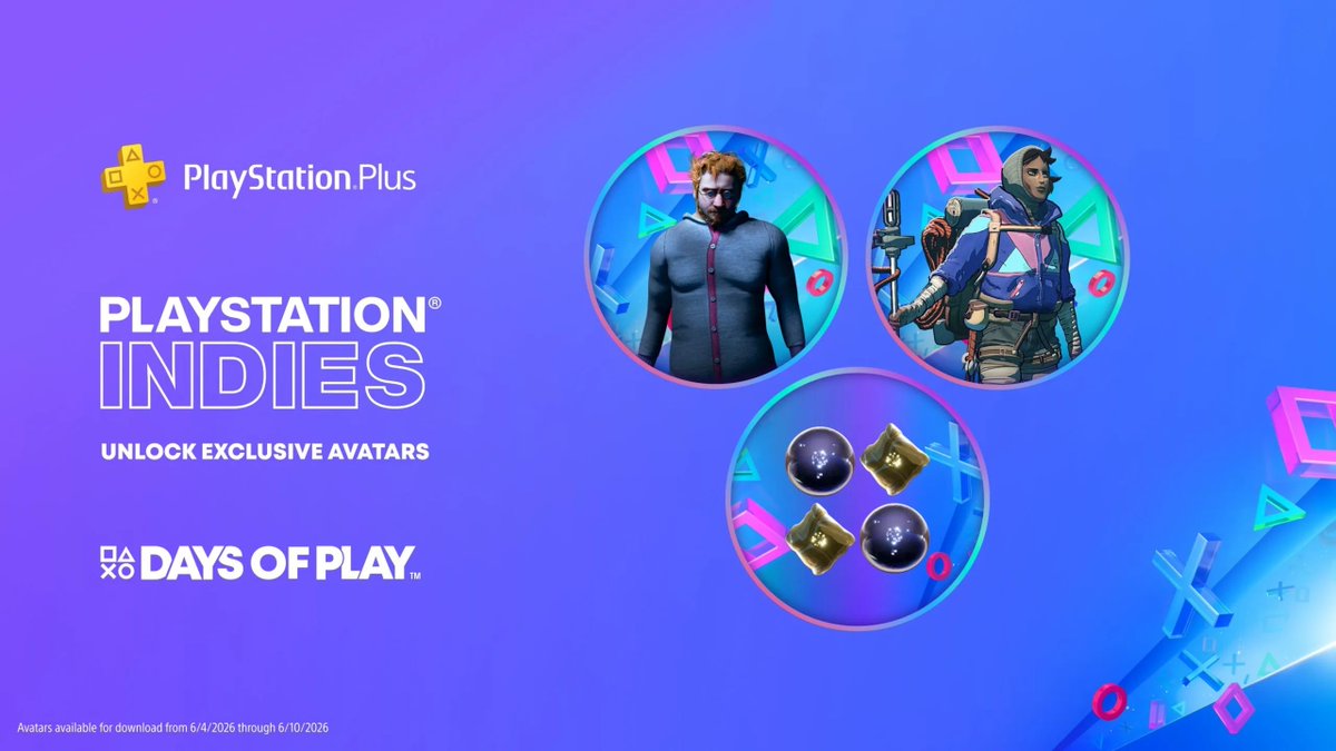 Wario64's tweet photo. Free PlayStation Indies Days of Play avatars (Baby Steps, Cairn, Lumines) after redeeming code:

NA/Americas - BD3Q-NNBB-5843
Europe, Middle East, Africa, Australia and New Zealand - AAET-4A2C-LLNP
Asia - EK8R-B23R-NEJ2
Japan - B4A8-JABE-Q7GL
Korea - 9T2P-CJKC-9GX6 https://t.co/BtMoRaGOKN