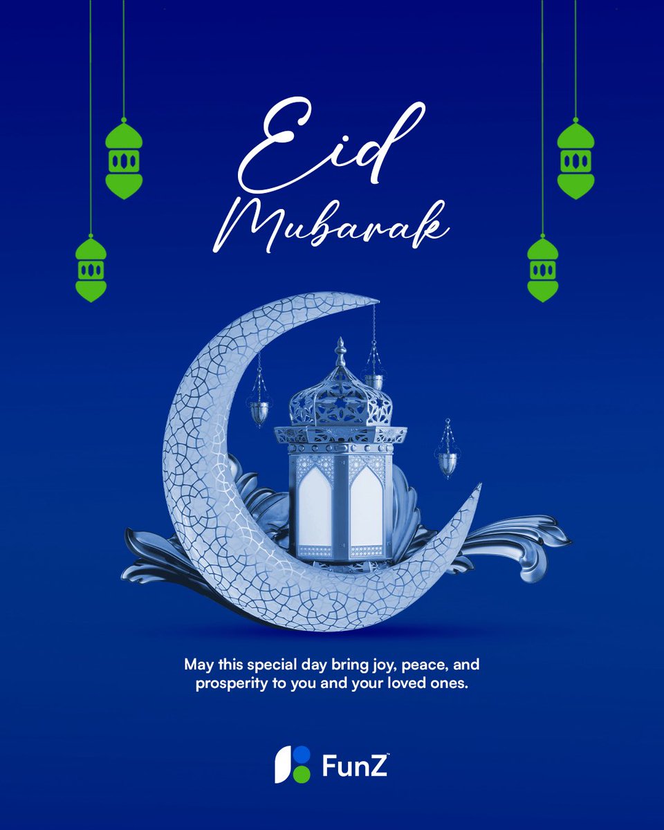 FunZ_NG's tweet photo. Sending you wishes of abundance, peace, and seamless joy this Eid.
May your days be filled with prosperity and your celebrations be shared with those who matter most.
Eid Mubarak from all of us at FunZ! ๐โจ๐๐
#EidMubarak #Fintech #Prosperity #FunZApp #Eid2026 https://t.co/GIYYxWuVv7