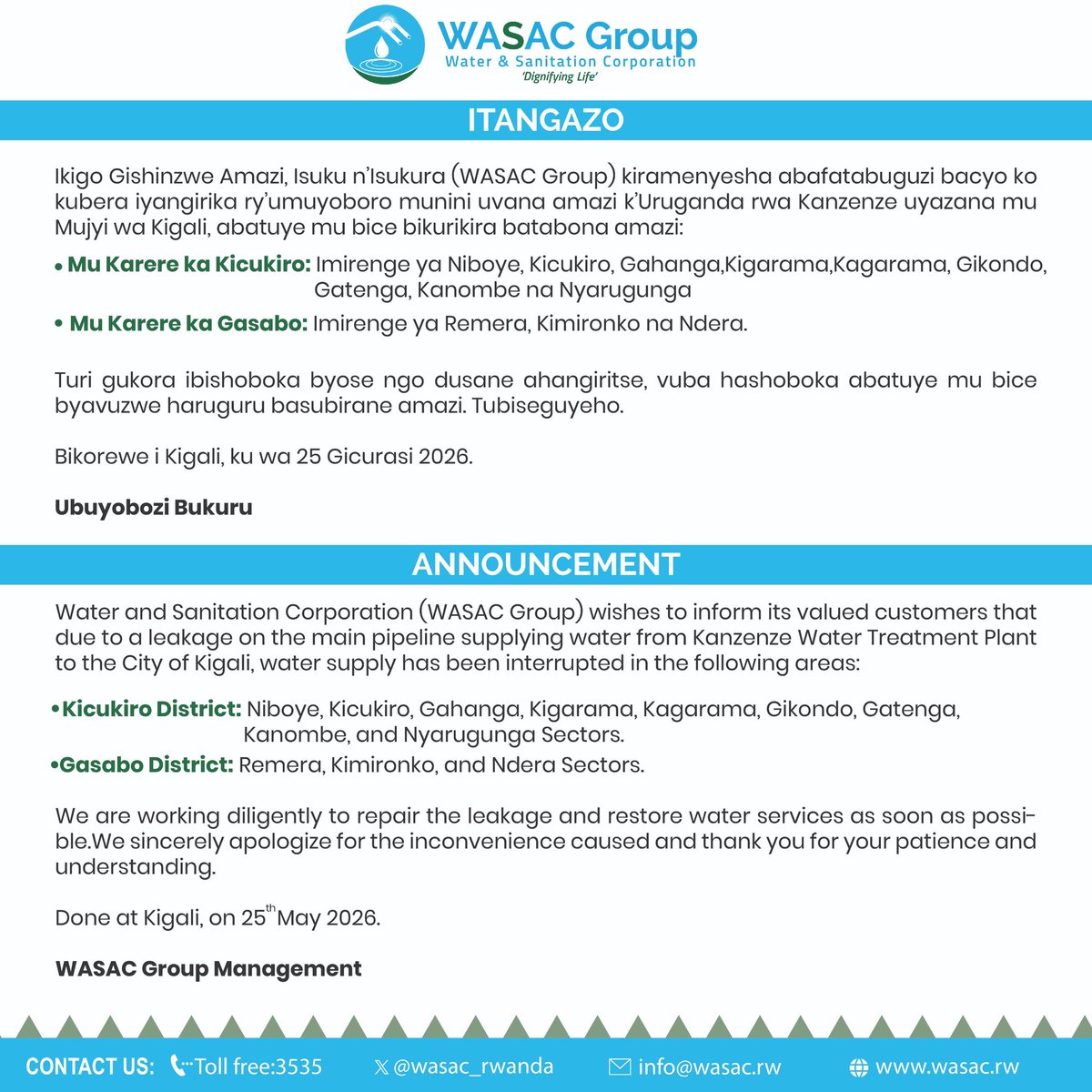 wasac_rwanda's tweet photo. @KKanamugire68 @KicukiroDistr https://t.co/U6bMsBihY5