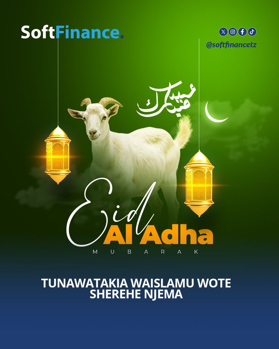 softfinancetz's tweet photo. Tunawatakia wateja wetu wote Eid Al Adha njema. 🌙

Sikukuu iwe ya furaha na kudumisha:
❤️ Upendo
🕊️ Amani
🤝 Kuwajali wahitaji
#EidAlAdha #SoftFinance https://t.co/K9D6kTIZKd
