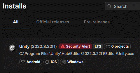 SnaVRC's tweet photo. そいえばいつもセキュリティアラートが出てて目につくのだけれども、Unity 2022.3.xx(いまは62f3)あたりに繰り上げするテストって、やっぱ異常にタイヘン/優先度低めなのかなあって。 https://t.co/MA4M5I9hLo