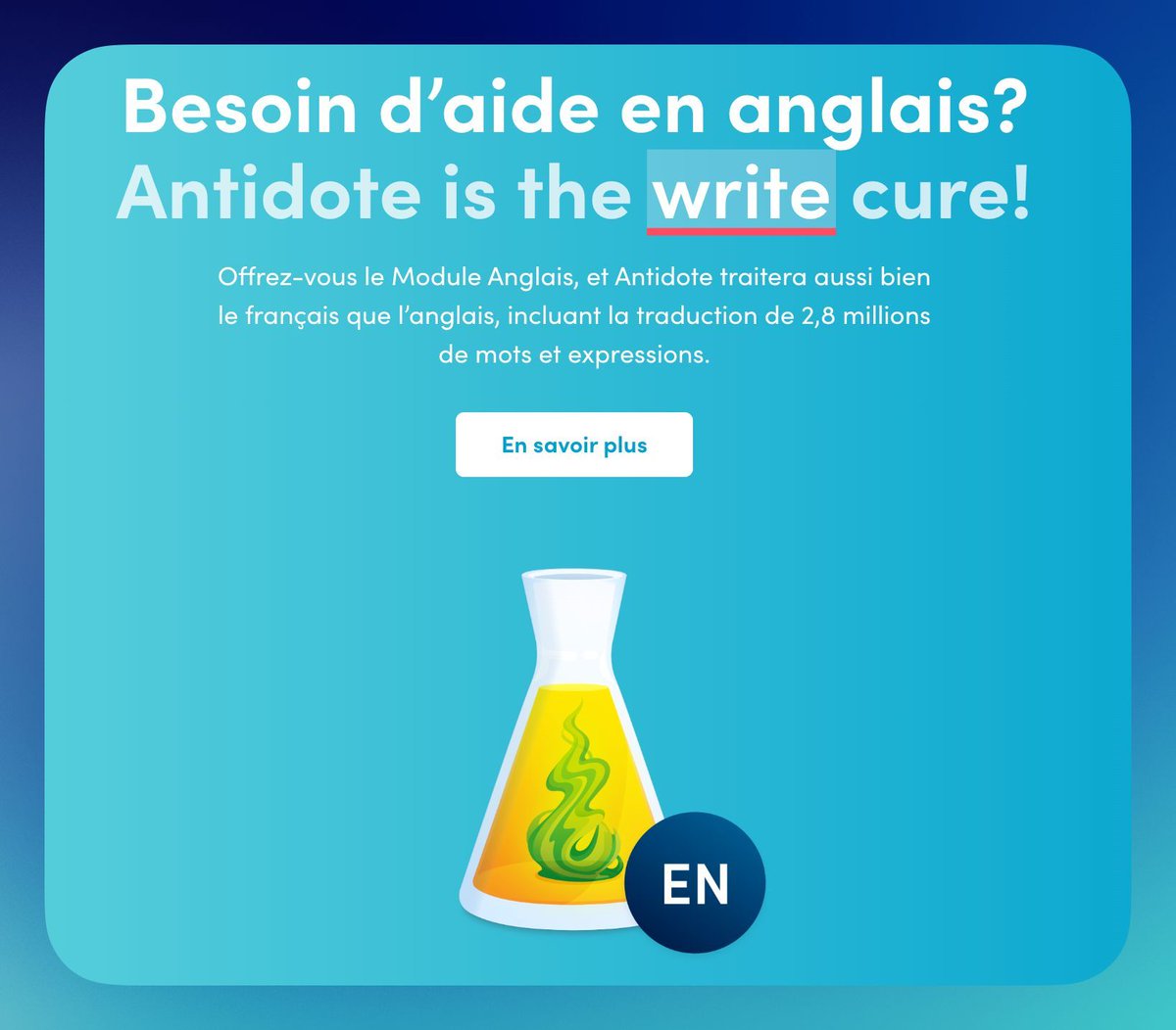 Mysoft_Fr's tweet photo. 🇬🇧 Vous rédigez en anglais au travail ?
Emails, rapports, présentations… chaque nuance compte.
Avec le module Anglais d’Antidote disposez de :
✅ correction avancée
✅ dictionnaires bilingues
✅ reformulations naturelles
✅ guides pratiques

👉 https://t.co/QlbucqOggG https://t.co/PNVhUEHkKw