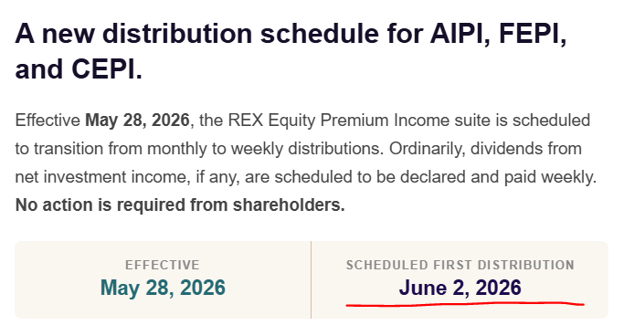 pleblo77's tweet photo. @REXShares @REXShares Pretty sure your team got this wrong.  Either your first Email sent was wrong or this distribution is wrong.   We should not lose 3 weeks of payments. https://t.co/HhkKYfPHdX
