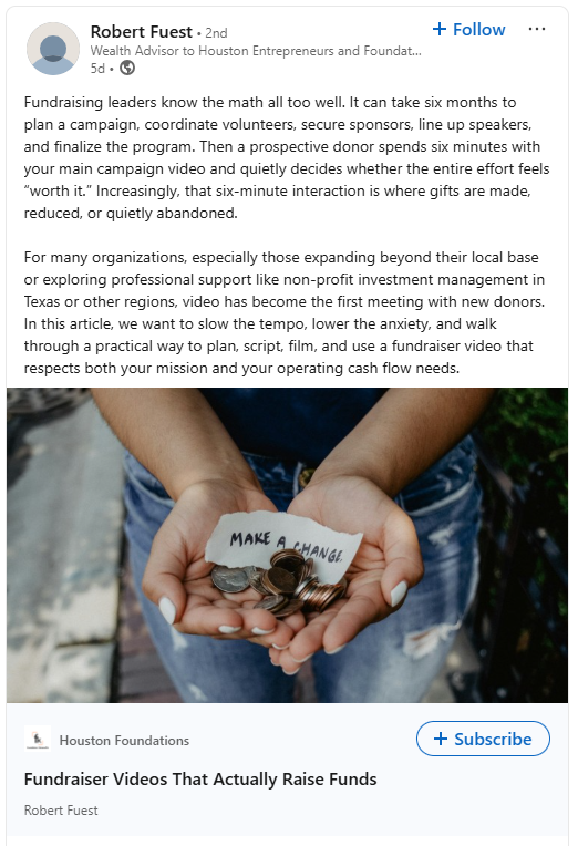 fuestklein's tweet photo. A fundraiser video is often the first handshake with a donor. Make it clear: what’s needed, why now, where the money goes, and what changes when they give. Trust follows specificity. https://t.co/s9j6AizOIb
