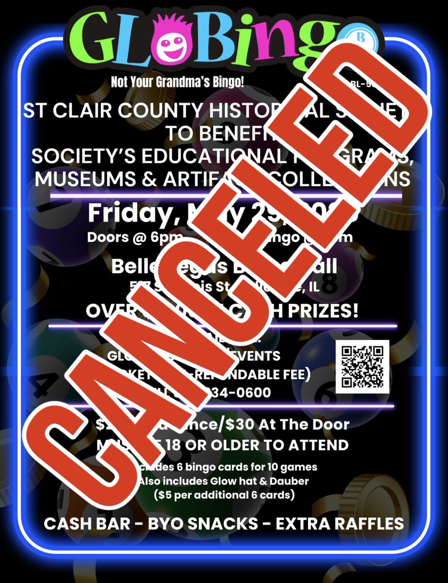 STCCHS's tweet photo. The Glo-Bingo Night on Friday, May 29th is CANCELED.

If you bought tickets, you will receive a refund.

We apologize for any inconvenience. https://t.co/XPjrxhHAYV