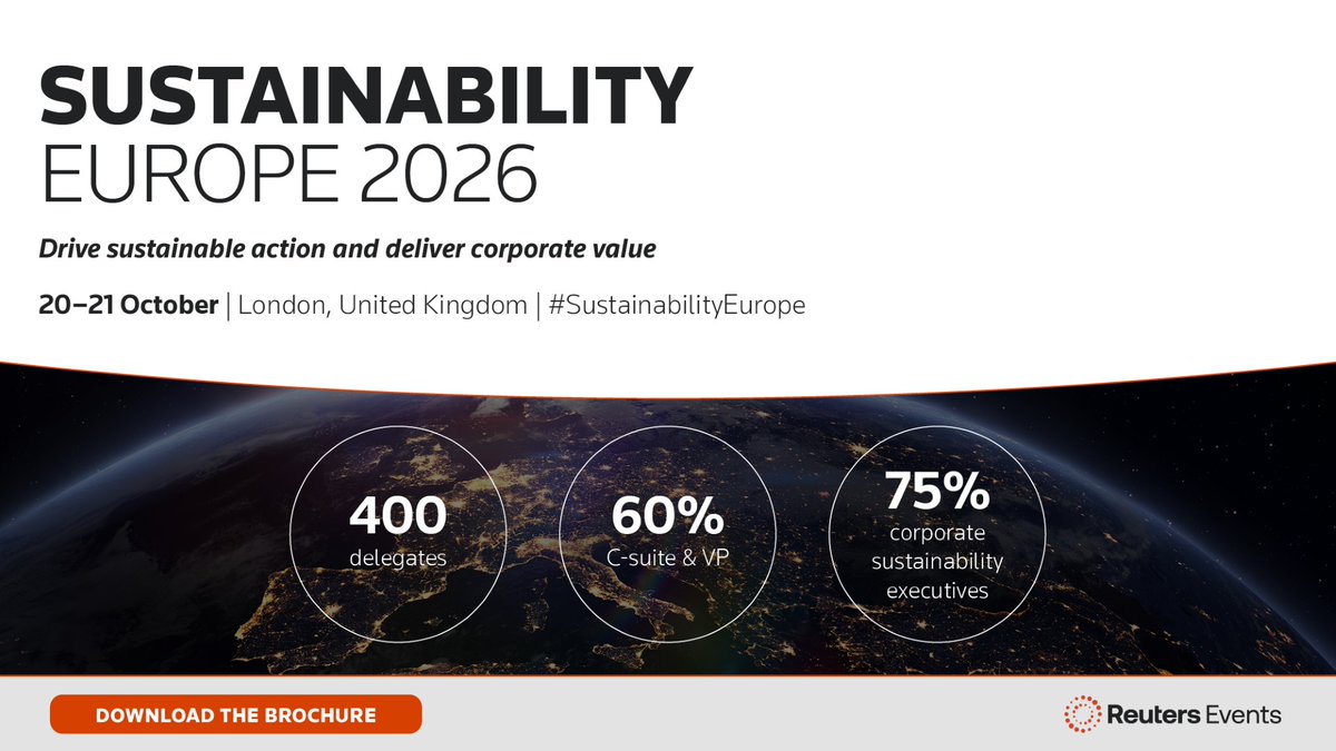 reutersevents's tweet photo. The regulatory ground has shifted. Budgets are tighter. Sustainability isn't getting automatic support anymore. The leaders who hold the line will be in London, October 20–21 https://t.co/4yhjwDX4PN

#SustainabilityEurope #CorporateSustainability https://t.co/3y0vsWwcsB