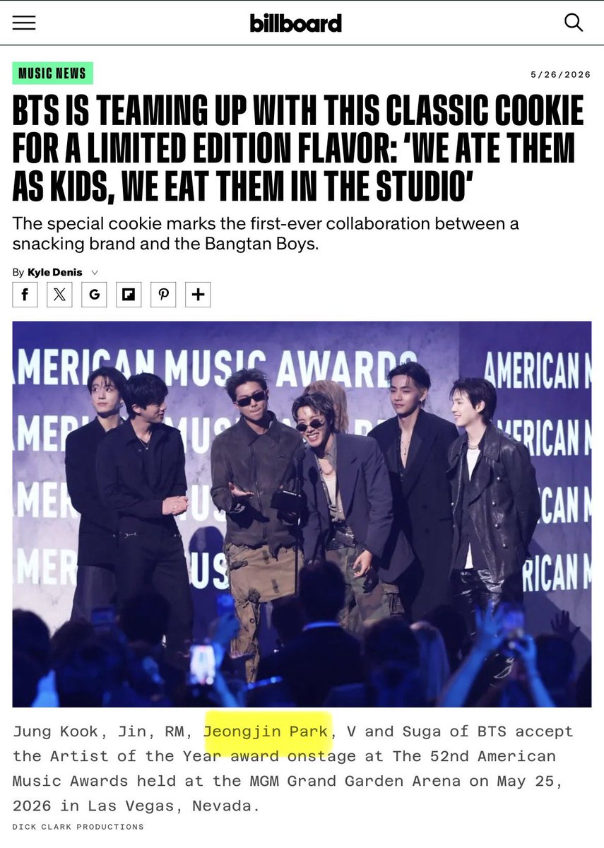 PARKJIMINJAPAN's tweet photo. . @billboard

BTS has 7 members, yet Jimin is completely obscured in the photo used for this article.

Also, Jimin’s name is incorrect. His full name is Park Jimin, not “Jeongjin Park.”

Please correct both the photo and the name. https://t.co/KMDb9BW68C