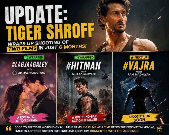 fouji_fan's tweet photo. #TigerShroff has wrapped up shooting for two films in just 6 months: #LagJaaGaley with #DharmaProductions #Hitman with #MuradKhetaniThe former is a romantic action drama while the latter is a full-blown action thriller. Next up: #Vajra with #RamMadhwani. Good to see #Tiger https://t.co/MpNffiSOpj