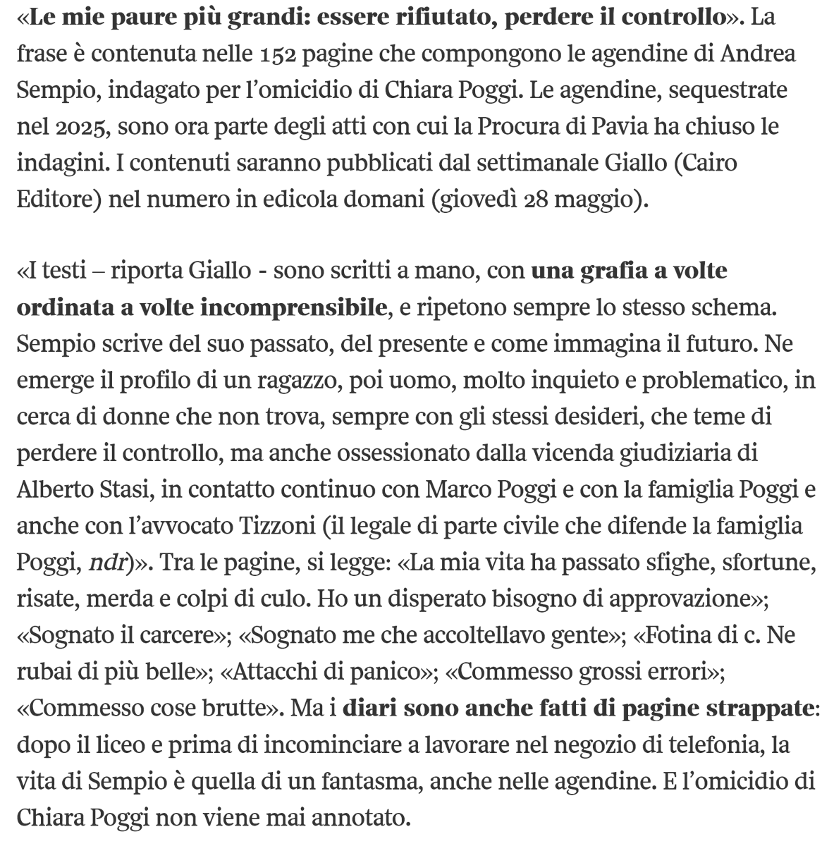 thedirectormov's tweet photo. il settimanale Giallo in edicola con gli estratti delle agende di Sempio: «Le mie paure più grandi: essere rifiutato. perdere il controllo» #Garlasco https://t.co/JlyTu6dAUL