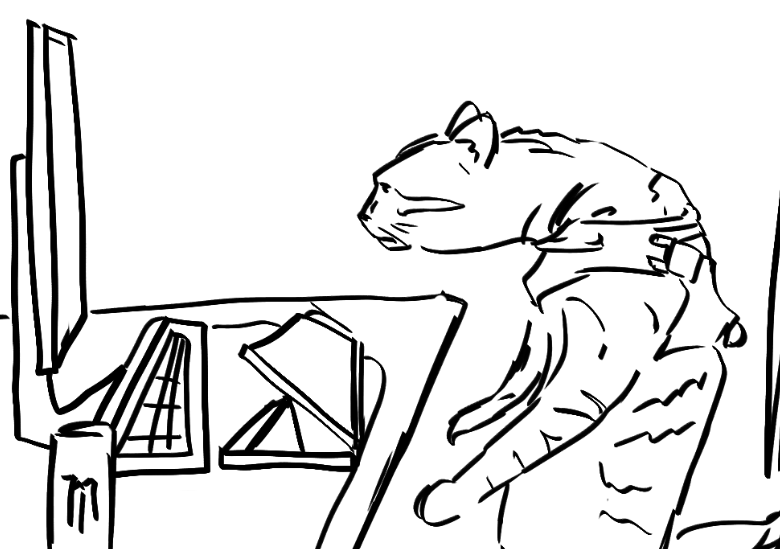 downstrife's tweet photo. love that cat so much i drew him working on my desk https://t.co/C7qYkDkBzk