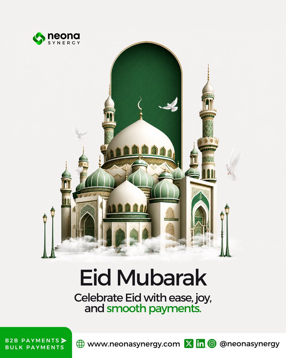 NeonaSynergy's tweet photo. Celebrating the spirit of Eid through connection and generosity.
Wishing our partners and clients peace, prosperity and joyful moments with family and friends.

Here’s to easier transactions, smoother payments this festive season.
Eid Mubarak from the Neona Synergy team. 🌙✨ https://t.co/Aaklz1HcU0