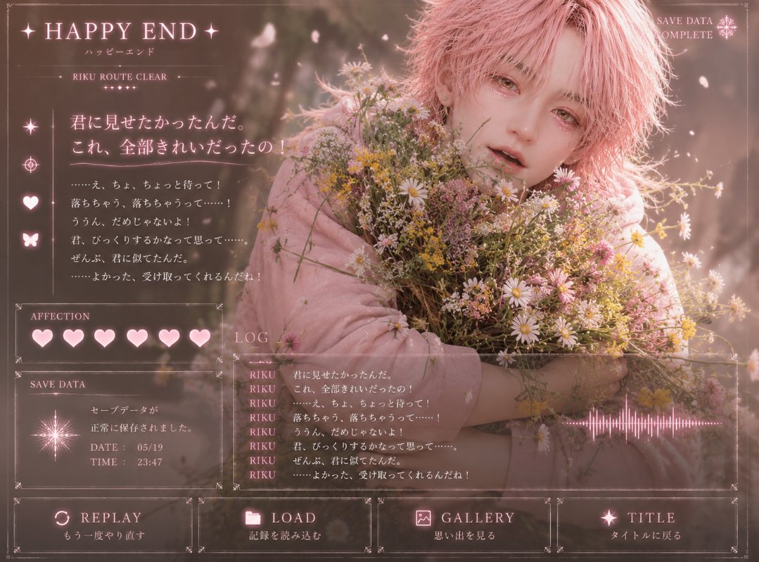 vry_official's tweet photo. HAPPY END — RIKU ROUTE CLEAR
「君に見せたかったんだ。
これ、全部きれいだったの。」
信じることをやめなかった彼だけが、
最後まで“きれい”を見つけていた。
#創作 #AIイラスト #KPOP風 #ダークファンタジー #リク #乙女ゲーム風 https://t.co/gdUmtmy50n