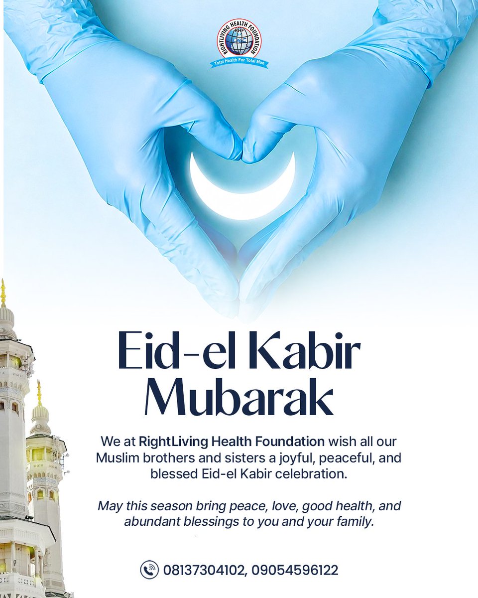 RightlivingF's tweet photo. 🌙✨ Eid-el Kabir Mubarak ✨🌙
RightLiving Health Foundation wishes all our Muslim brothers and sisters a peaceful, joyful, and healthy Eid-el Kabir celebration ❤️
Celebrate with love, moderation, and gratitude.
#EidElKabir #EidMubarak #HealthyLiving #NaturalHealth #RightLiving https://t.co/7fkFptryM5