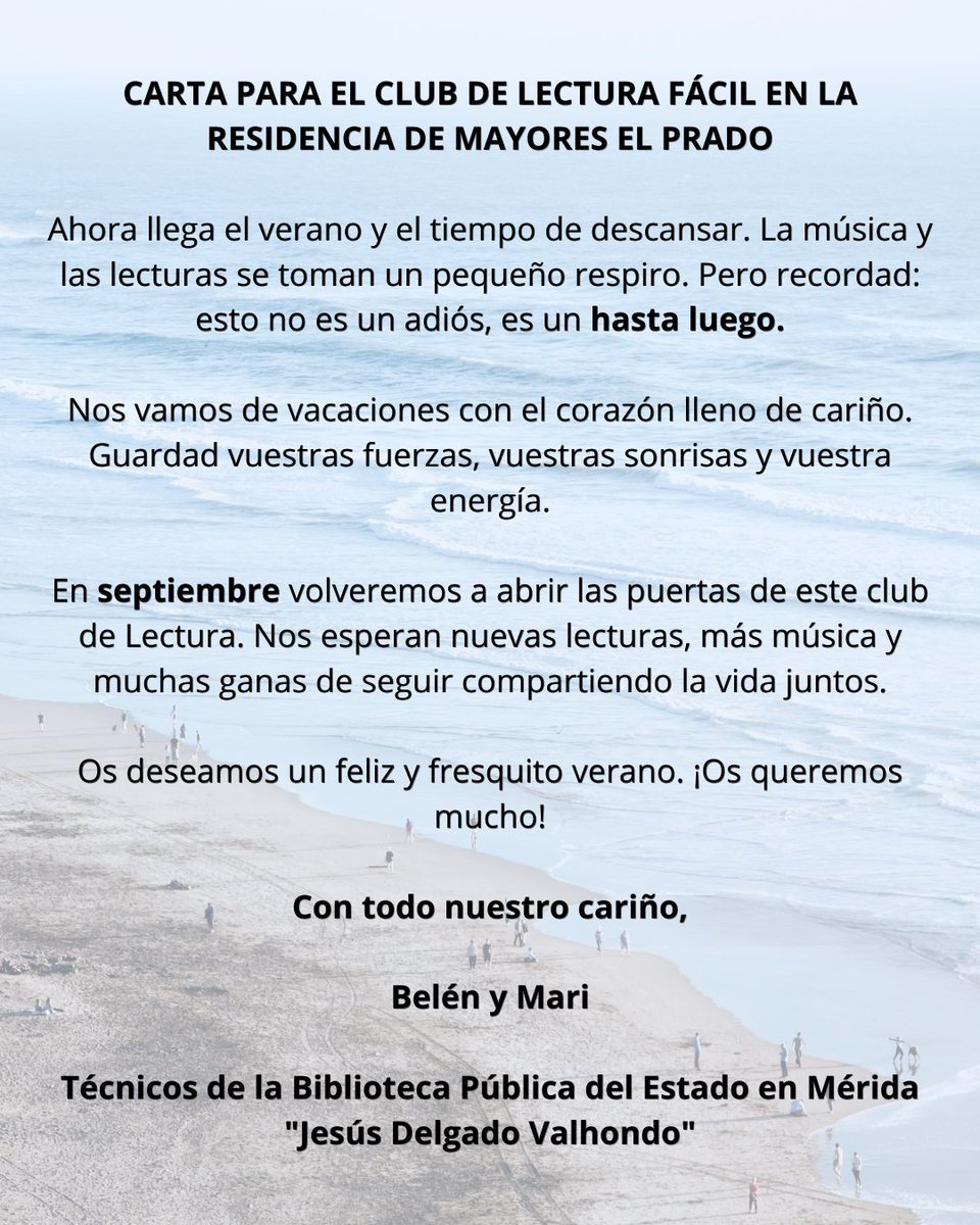 BiblioMerida's tweet photo. Además, para despedirse las compañeras Belén y Mari le dieron una carta de amor muy bonita  ¡Feliz verano y hasta pronto!

#ResidenciadeMayoreselPrado #bpemérida https://t.co/yPnbbTboE6