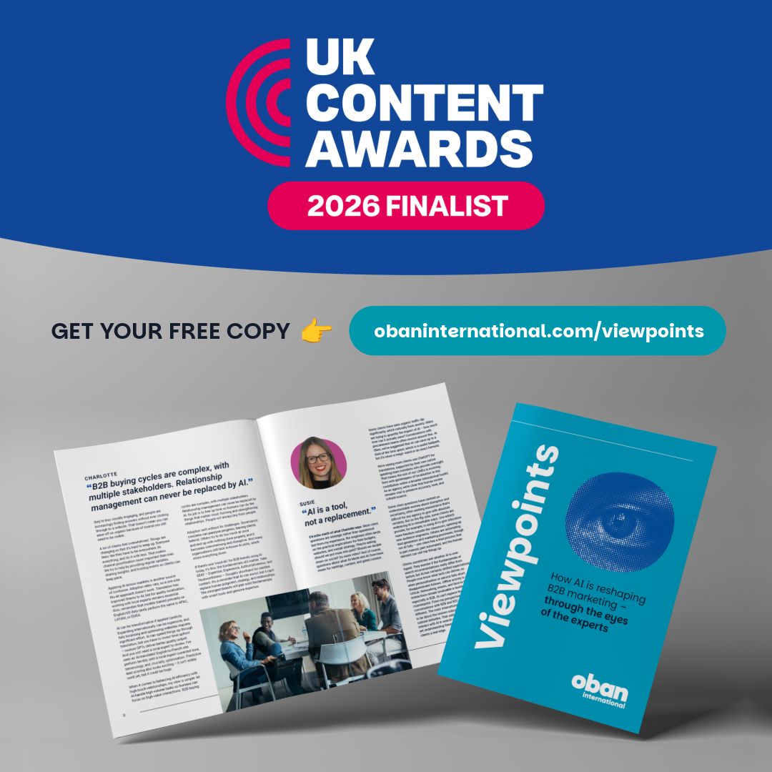 ObanIntl's tweet photo. 🎉 We're finalists at the UK Content Awards!

Our first edition of Viewpoints has been shortlisted for B2B Campaign of the Year. Keep your fingers crossed for us! 🤞 

Haven't read it yet? Download your free copy now: https://t.co/h8pHELsHDm https://t.co/SEySV3XxDv