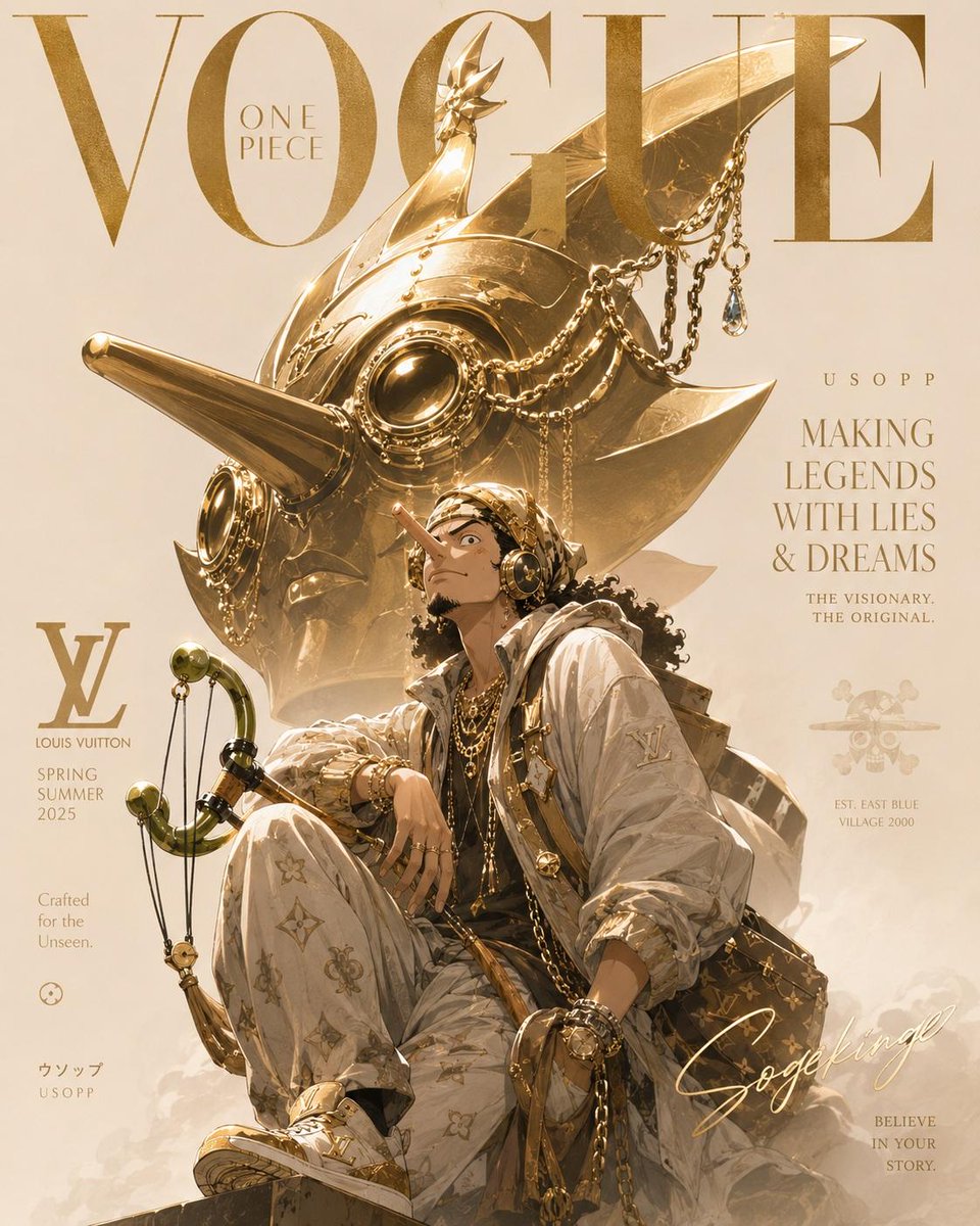 Taaruk_'s tweet photo. GPT IMAGE 2 ON CHATGPT 

Prompt:
Luxury anime fashion magazine cover inspired by high-end Vogue editorial aesthetics, iconic One Piece characters reimagined as couture fashion models, dramatic cinematic lighting, ultra detailed anime illustration, elegant serif typography, premium magazine layout design, black and gold luxury palette, haute couture styling, editorial photography composition, rich textures, glossy luxury fashion campaign vibe, sophisticated shadows, cinematic contrast, ornate jewelry and accessories, luxury tailoring, designer suits and coats, fashion runway attitude, elite magazine cover typography, collectible limited edition magazine aesthetic, modern anime x haute couture fusion, highly detailed fabric folds, luxury branding inspired visuals, elegant composition, moody atmosphere, premium fashion editorial styling, dramatic close-up portraits, layered typography, stylized smoke and glowing effects, luxury streetwear meets royal couture, sharp facial details, polished digital painting, ultra realistic anime art, trending on ArtStation, masterpiece quality, 8k