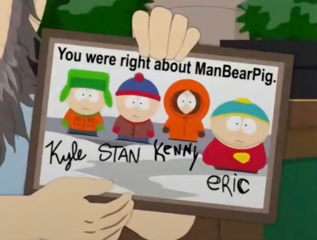 rebslie's tweet photo. i genuinely don’t know how ive never noticed before but its so funny how cartman has to stand sideways to fit in the picture😭 https://t.co/AjXipQLusM