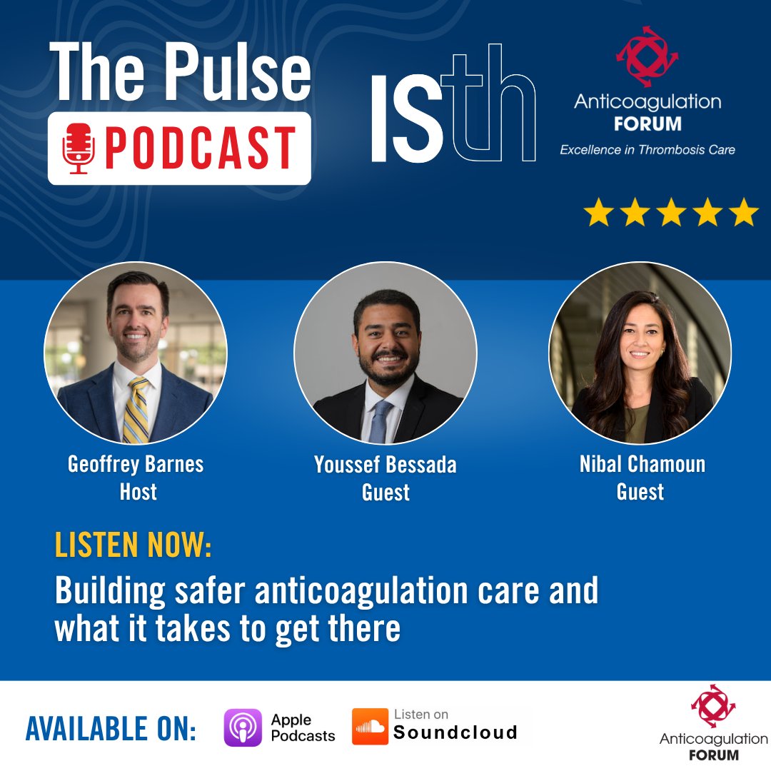isth's tweet photo. On the latest ISTH Pulse Podcast episode, Geoff Barnes sits down with Youssef and Nibal to discuss antithrombotic stewardship, common challenges in anticoagulation management and more.

Plus, hear about the new collab between ISTH and the @AnticoagForum: https://t.co/oF4GqHZLrH https://t.co/6LibbvNnFE