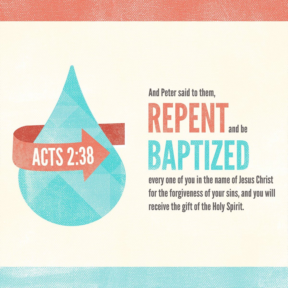 MBAChurches's tweet photo. And Peter said to them, “Repent and be baptized every one of you in the name of Jesus Christ for the forgiveness of your sins, and you will receive the gift of the Holy Spirit. Acts 2:38 (ESV). https://t.co/HzCy86NKpm