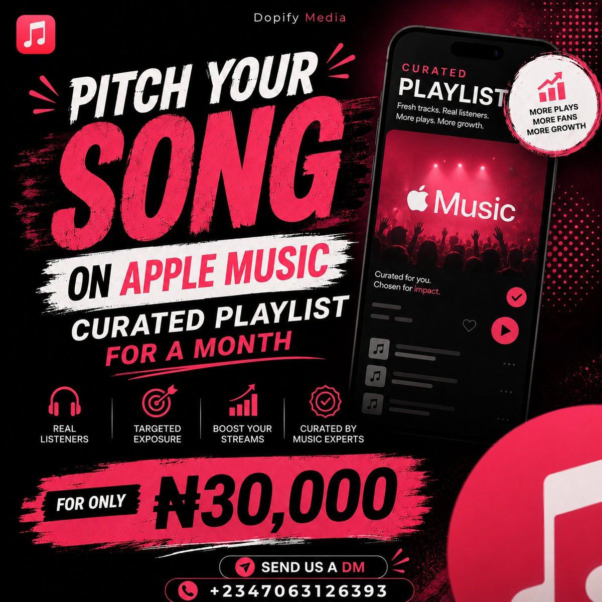 Dopifymedia's tweet photo. Your music deserves more than just uploads… it deserves visibility. 🚀🎵

We help artists get placed on top playlists across Spotify, Apple Music, Audiomack &amp; Boomplay to increase streams, attract real listeners, build fan engagement and push songs to wider audiences worldwide! https://t.co/saE8pO1q7b