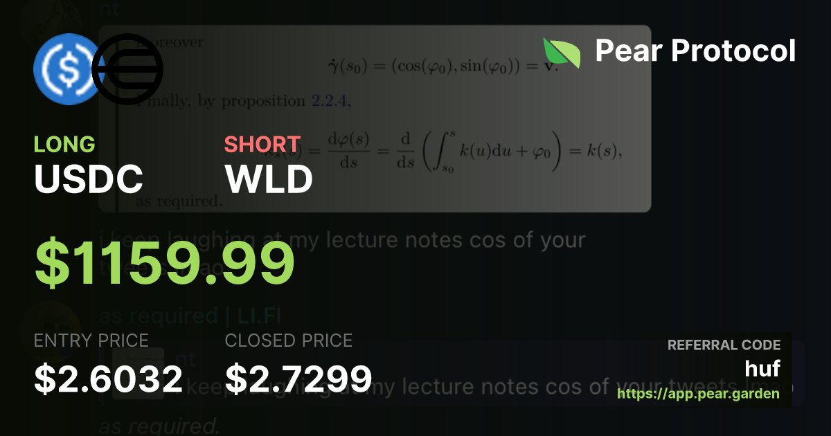 0xasrequired's tweet photo. i asked @agent_pear to suggest a $25k quick scalp for me to qualify for the @pear_protocol HYPE giveaway yesterday and it suggested $WLD short

it executed for me and set a trailing stop

i wake up today to have perfectly caught the dump and close right as the hormuzian tricks began, as required.

first 150 wallets to trade $25k through agent pear get a HYPE mystery box

https://t.co/tLueWyQ7qn
