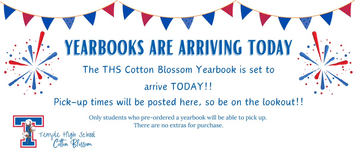 SchoolTemple's tweet photo. Yearbooks are arriving TODAY!!! Pick up information will be posted on Schoology for students!!! https://t.co/gFJEG01Ass