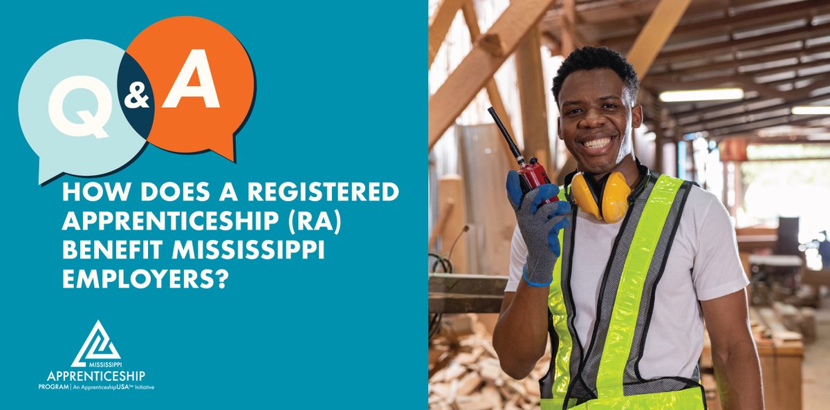ApprenticeMS's tweet photo. Q&amp;A Wednesday! 💡 How do Registered Apprenticeships benefit employers? They help businesses develop customized, highly-skilled talent tailored to their specific needs. Learn more: https://t.co/OSgvTNkBow
#MSApprenticeship #WorkforceDevelopment https://t.co/Okk10dMU5h