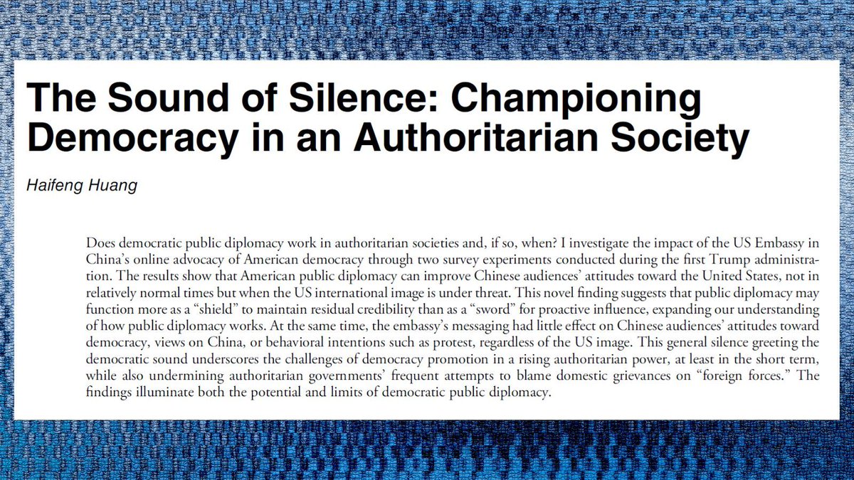 PoPpublicsphere's tweet photo. NOW OUT ON FIRSTVIEW!!

The Sound of Silence: #Championing #Democracy in an #Authoritarian #Society

By @haifeng_huang

https://t.co/yUk20YrO4N https://t.co/4Yc5inXcI5