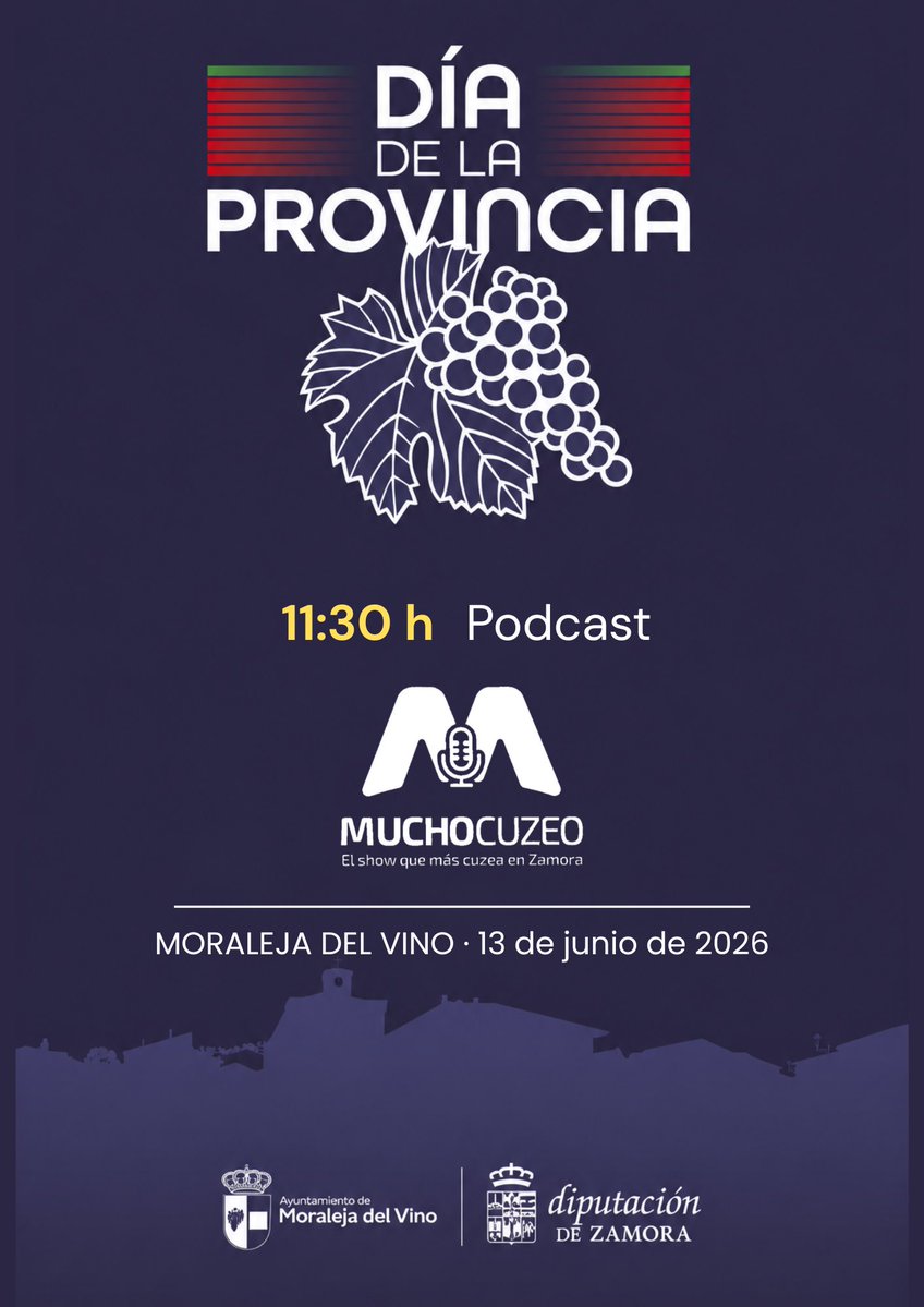 dipuzamora's tweet photo. 📍 Estos son algunos de los planes de la mañana del Día de la Provincia 2026, el próximo 13 de junio en Moraleja del Vino:

🎙️ Podcast Mucho Cuzeo 🏅 Premios Tierras de Zamora 🍽️ Almuerzo popular

¡Os esperamos! 🙌

#DíaDeLaProvincia #DiputaciónDeZamora https://t.co/SIdA0wHVHq