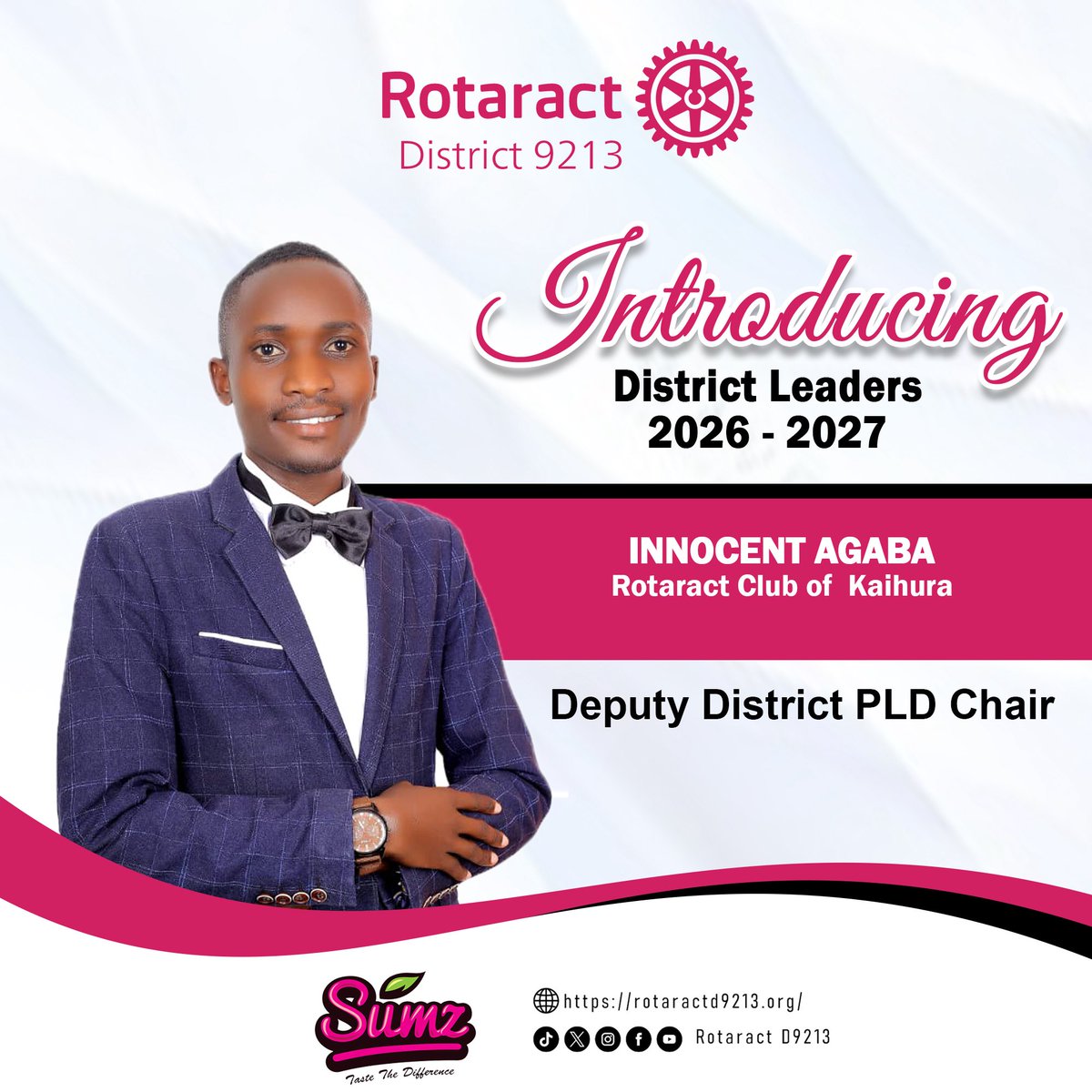 RotaractD9213's tweet photo. Introducing our Deputy PLD Chair for Rotary Year 2026/2027, @Atwoki368 from @rotaractKaihura 

As part of the PLD team, Innocent will support programs and activities aimed at equipping members with skills, knowledge and experiences that contribute to both personal and Rotary growth.

Join us as we congratulate Innocent on this appointment and wish him a successful Rotary year ahead.

#D9213
#RotaractInAction
#RotaryEyamba