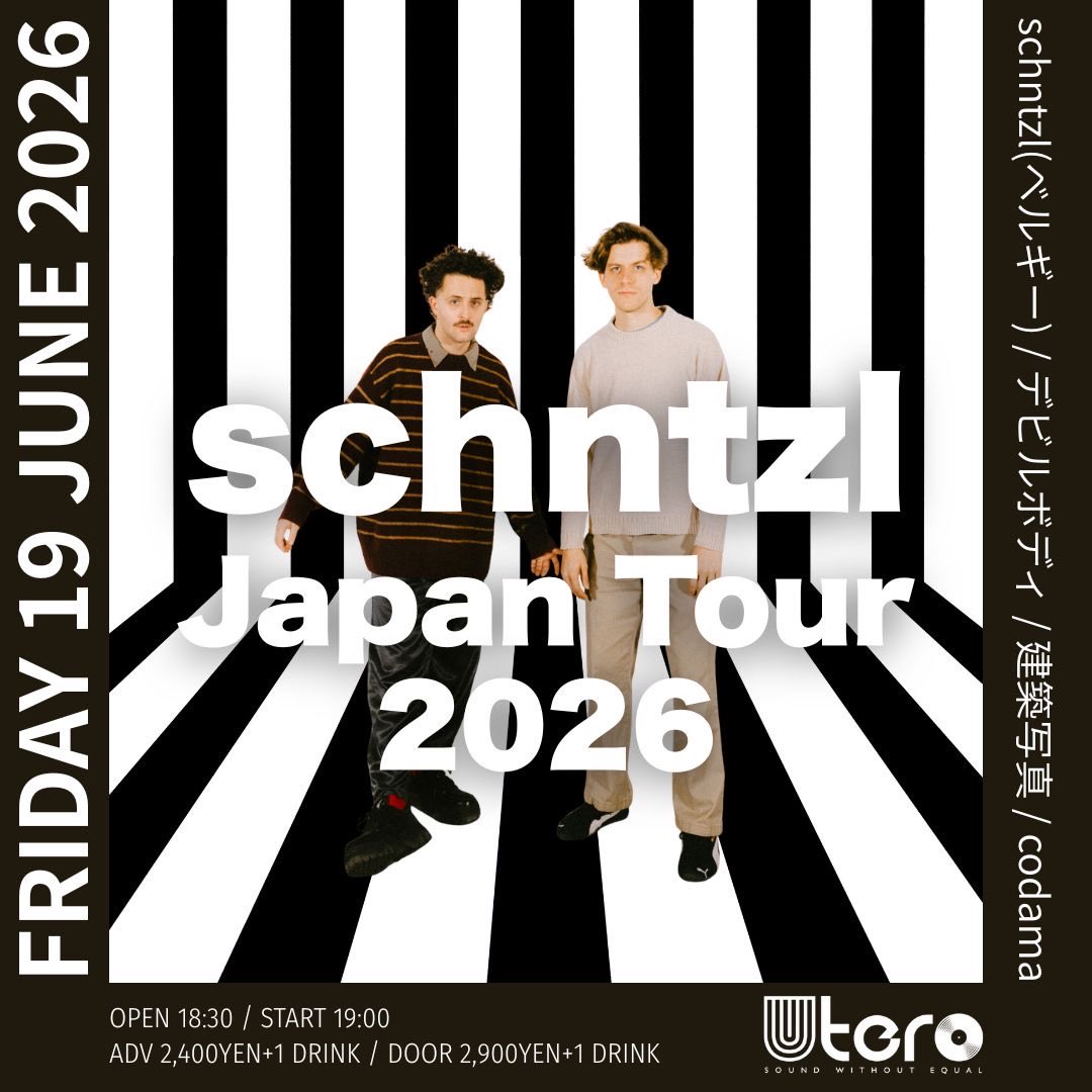 my_dear_ghost's tweet photo. ライブのお知らせ💡

＿＿＿＿＿

6/19(金) schntzl Japan Tour 2026

福岡UTERO 

OP/19:00 ST/19:30

前売￥2400/当日￥2900(+1drink order)

【CAST】
schntzl(ベルギー) / デビルボディ / 建築写真 / codama

＿＿＿＿＿

絶対楽しいので、来てください。 https://t.co/M6iwFCIgwz