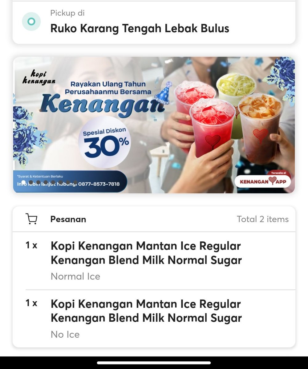 _syaraz's tweet photo. Guys ada yang deket ke kopken karang tengah lebak bulus? Nih take 2 kopi kenangan mantan 20rb aja dapet 2, harga aslinya 19rb cuma dapet 1, ini 20rb dapet 2 kuyy, salah pesen 🥺🥺🥺

#zonauang https://t.co/WbwNxYeMtU