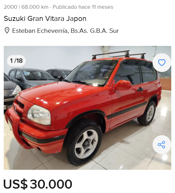autazoapp's tweet photo. Miren que precioso este Grand Vitara en ese color, una hermosura. Es para llevarlo a Bariloche y hacerle un book de fotos como una quinceañera.

Lástima el dueño que es un cocainomano y quiere 30 lucas verdes. https://t.co/XglUH0Duei