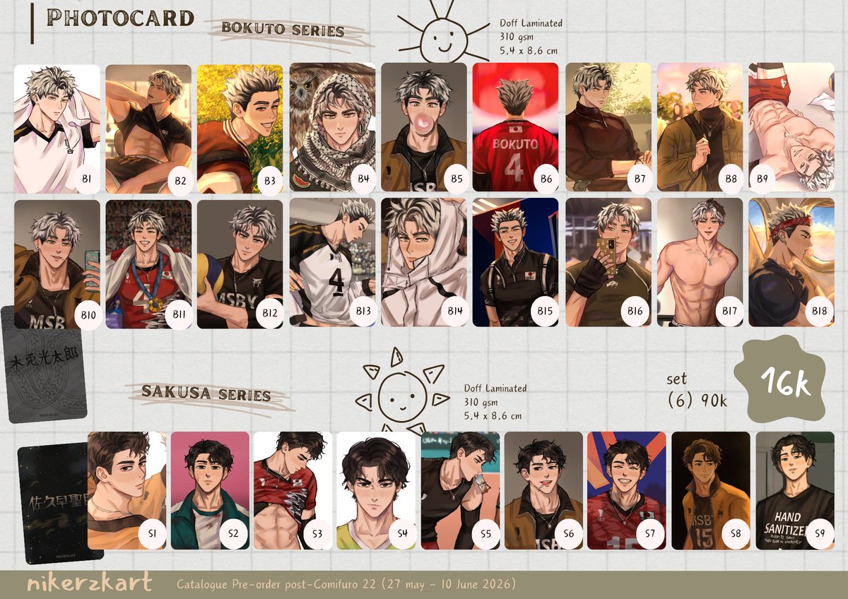 nikerzkart's tweet photo. [❤️&amp;🔁 are very appreciated!]

Haloo, Nikerzkart's post CF22 mail order is open!

📆 PO: 27 May - 10 Jun
📦 Mail order, GO please dm first^^
🏷 Haikyuu
🛒 https://t.co/ljHf8ku0KP

#Comifuro22 #cf22catalogue https://t.co/GVqCrfmypG
