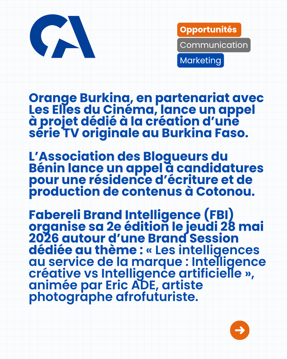 BlogCommsA's tweet photo. Accédez individuellement à toutes ces opportunités ici 🔗  https://t.co/iULFGXfSHN

#BlogCommsMarketingAfrica #MAGCommsMarketingAfrica #MarketingAfrique #Communication #DigitalAfrique #WTISD #DigitalLifelines #InformationSociety https://t.co/6sA6YkaZIE