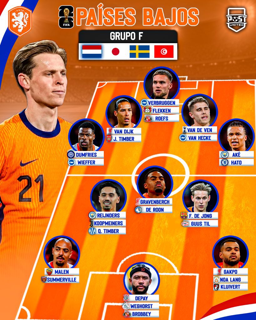 RMCF_Minuto93's tweet photo. 【公式発表】

🇳🇱オランダ代表がW杯メンバーを発表

ワールドカップで日本代表と対戦へ

📸 @postunited https://t.co/I6ndQ0MGOq